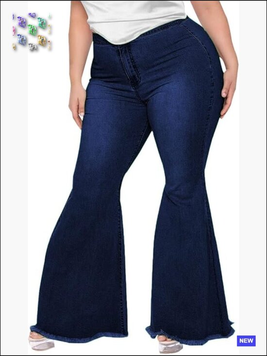 Denim - Plus Size High Waisted Bell Bottom Jeans Flare Denim Pants Stretch Y2K